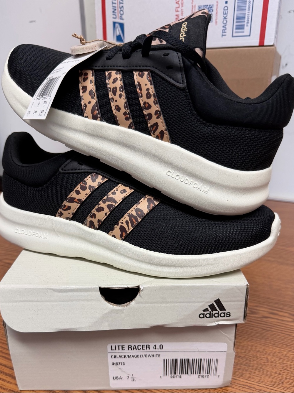 adidas Women's Black Sneakers with Leopard-Print Stripes